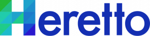 Heretto Logo - Letter H is capatilized and colorful - rest of letters are lower case in dark blue.