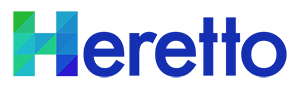 Heretto Logo - Letter H is capatilized and colorful - rest of letters are lower case in dark blue