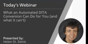 Webinar title slide with picture of presenter, a women with short dark hair
