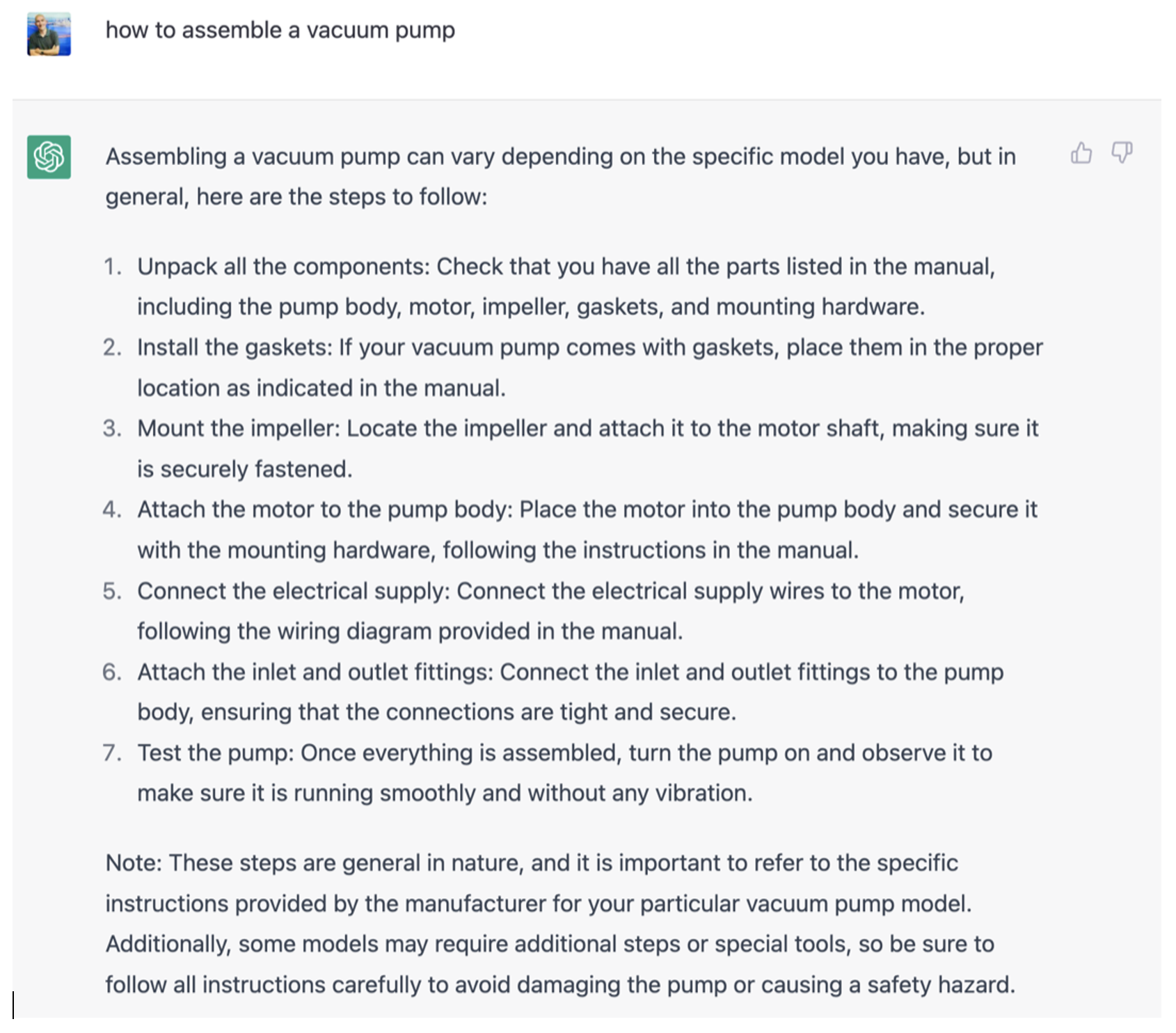 AI instructions for pump