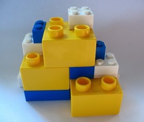 photo of yellow, blue and white Legos