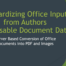 Title slide of webinar: "Standardizing Office Inputs from Authors into Usable Document Data" green letters on a black background.