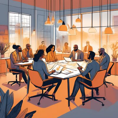 computer generated graphic of people working at a table